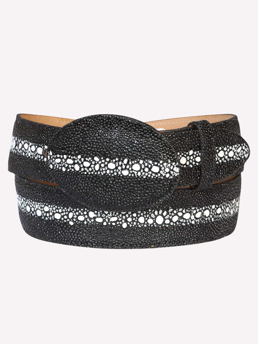Men’s Western Belt  Stingray Print Leather - Black P/C 10140