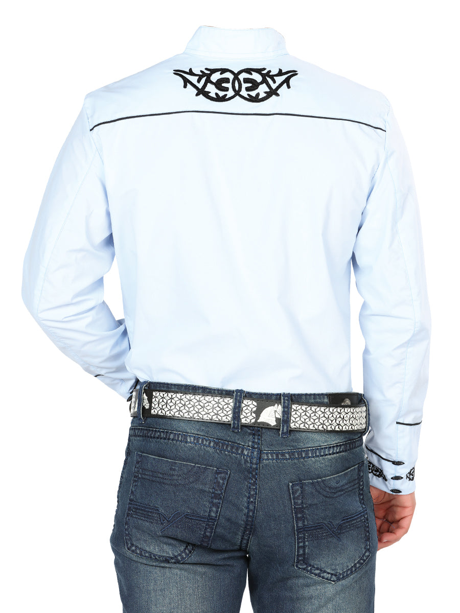 Mens El Señor de los Cielos Charro Embroidery Shirt Blue/Black 40785