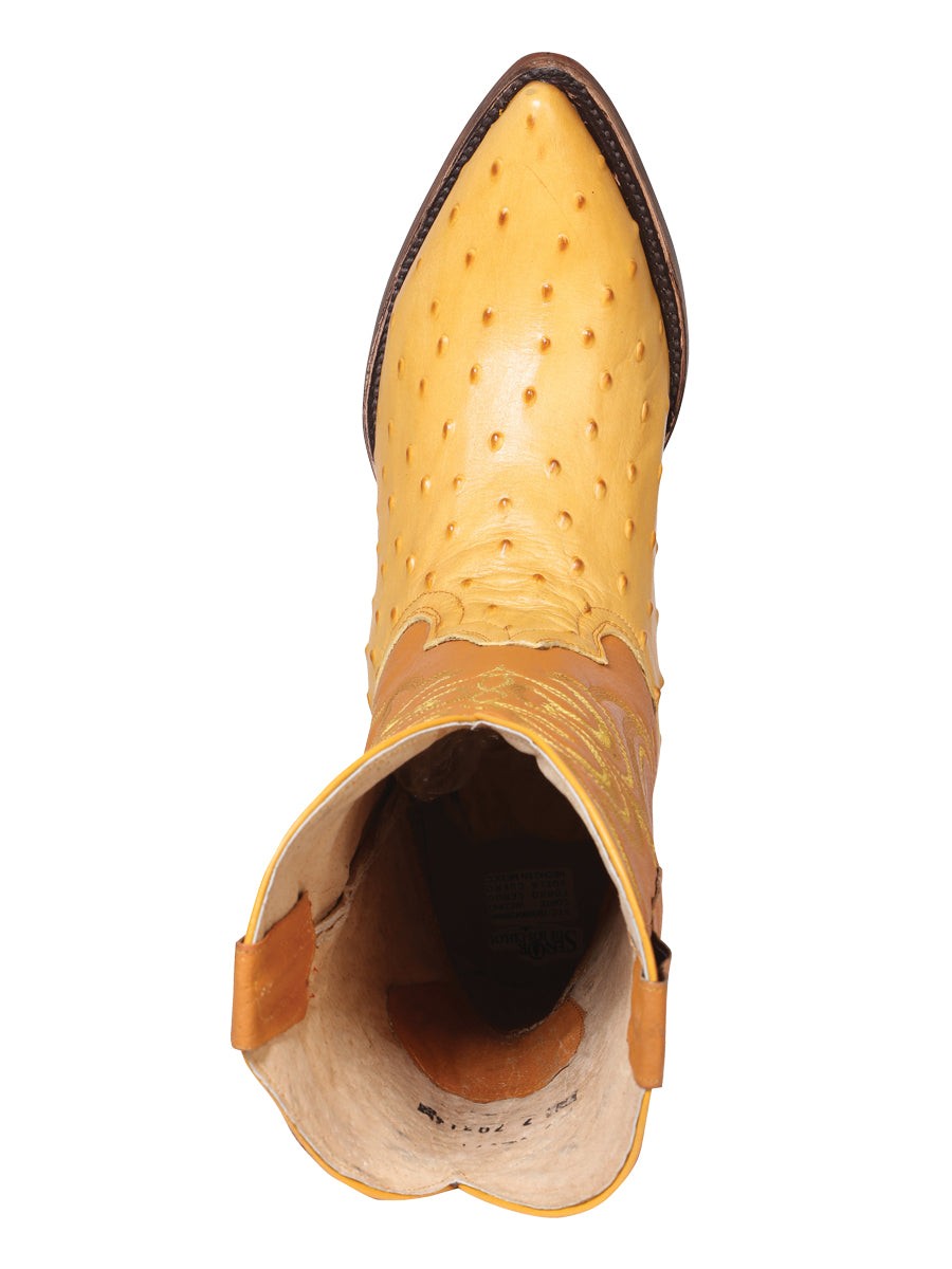 El Señor de los Cielos Men’s Western Boot - Ostrich Print Leather - Butter 40837