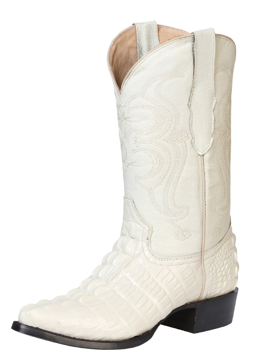 El Señor de los Cielos Men’s Western Boot - Caiman Tail Print Leather - Bone 40845