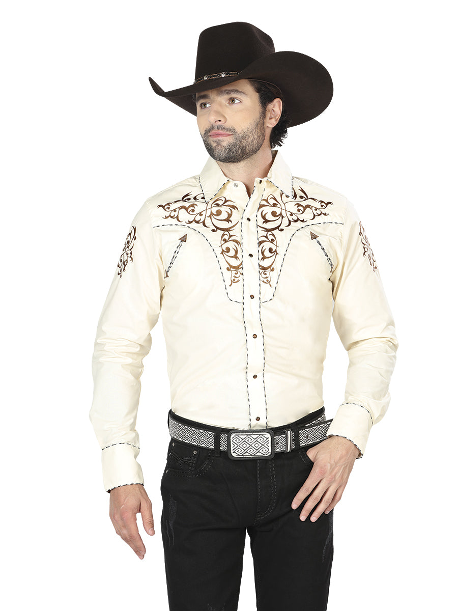 El General Embroidery Western Shirt Beige/Gold 40994 El General