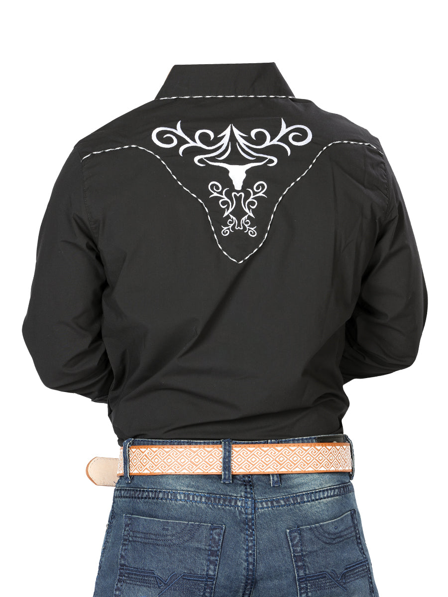 El General Embroidery Western Shirt Black/White 41003