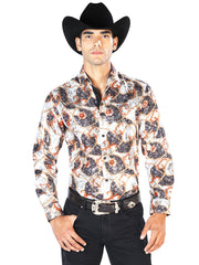 Off White And Gold Casual Long Sleeve  Shirt 43566