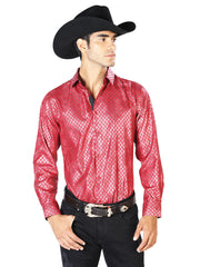 Red Casual Long Sleeve Western Cowboy Shirt 43574