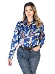 Womens  Blue  Long Sleeve Western Shirt 43894