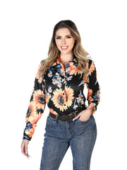 Womens Black/Sunflowers Long Sleeve Western Shirt 43900