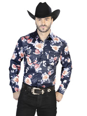 Navy/Roses Casual Long Sleeve Shirt 44089