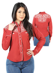 Womens Burgundy Embroidered Western-style Blouse 44184