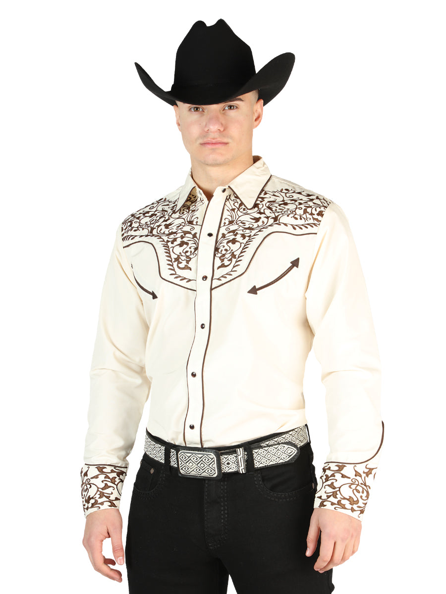El General  -  Casual Long-Sleeve Shirt  - Beige/Red 44711