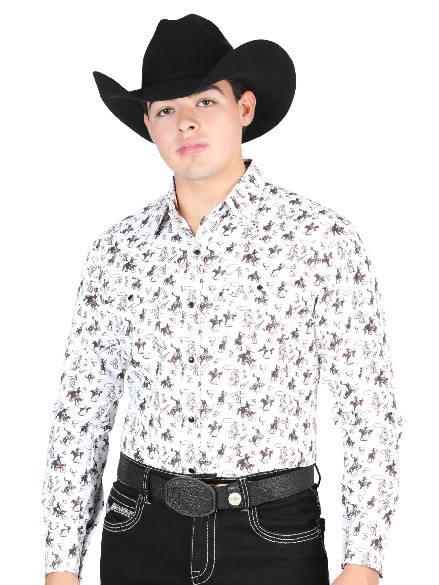Casual Long-Sleeve Shirt by El General Blue/White 44440 main image 1