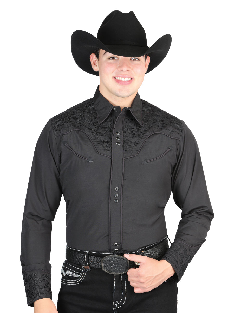 Senor De Los Cielos Embroidery Shirt Black/Red 44344 main image 1