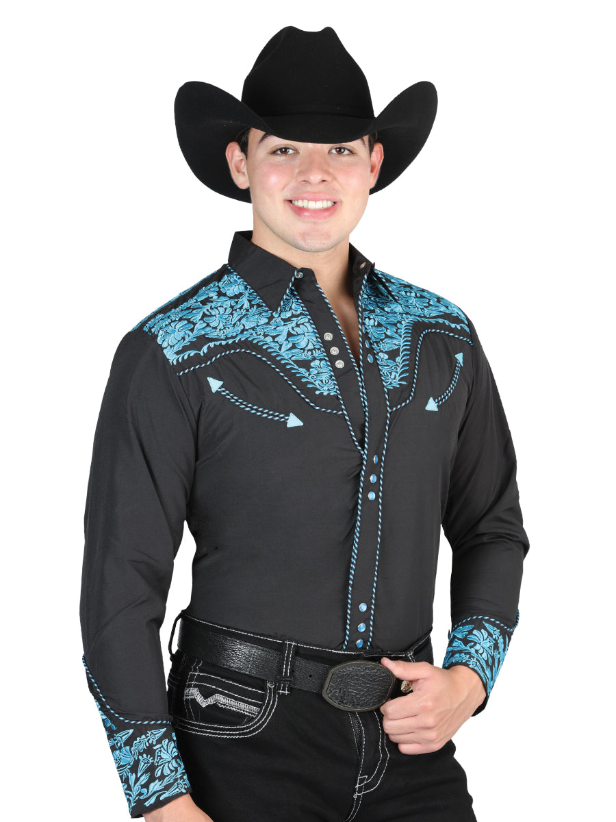 Mens El Señor de los Cielos Charro Embroidery Shirt Red/Black  40786 main image 1
