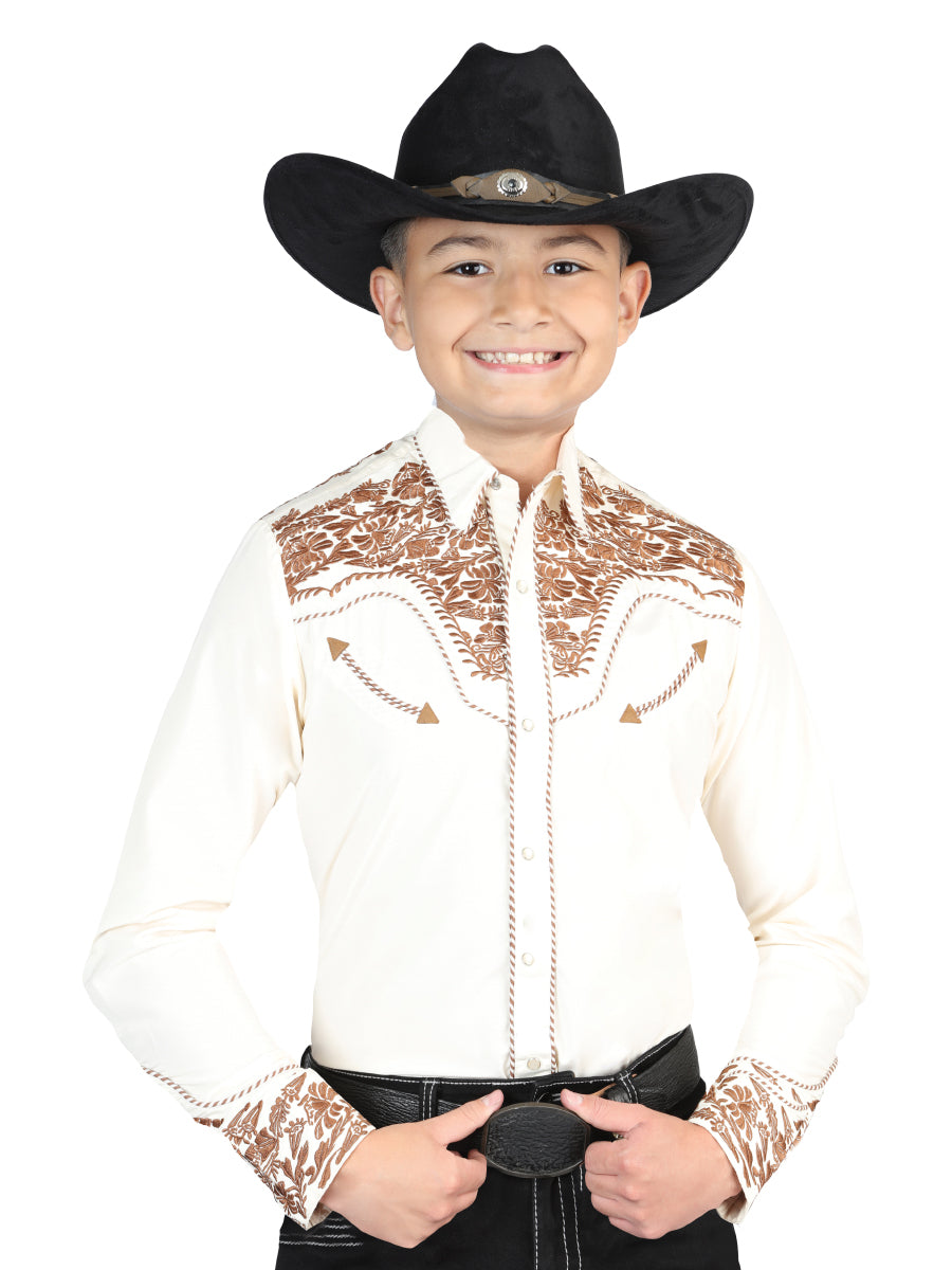 Senor De Los Cielos Embroidery Shirt Beige/Dark Camel 44349