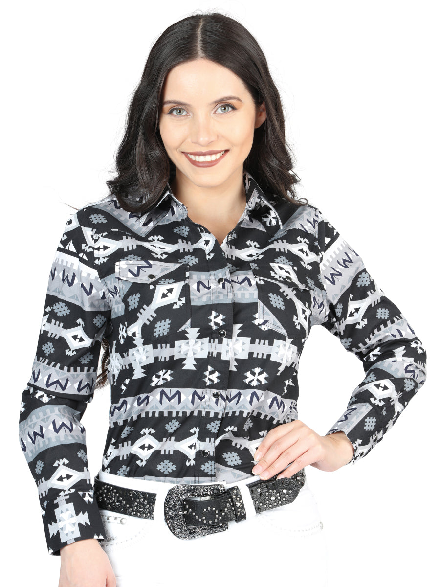 Casual Long-Sleeve Shirt by El General Black/White 44444 main image 1