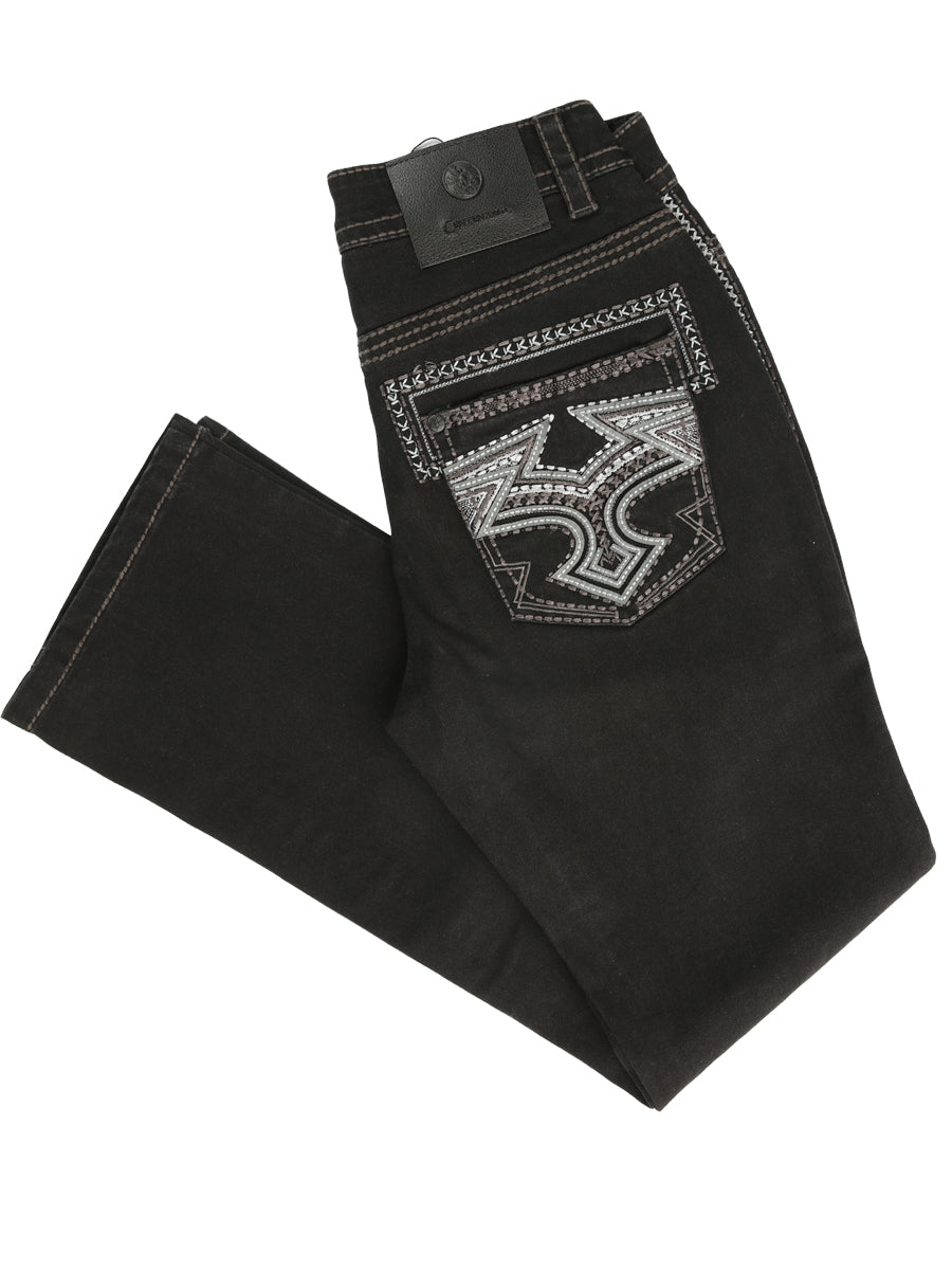 Centenario Men's Black Denim with Gray Embroidered Details 45311 El