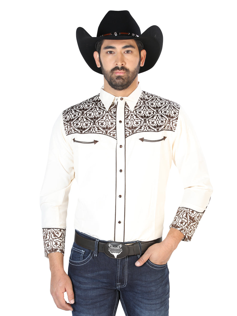Senor De Los Cielos Embroidery Shirt Beige/Dark Camel 44345 main image 0