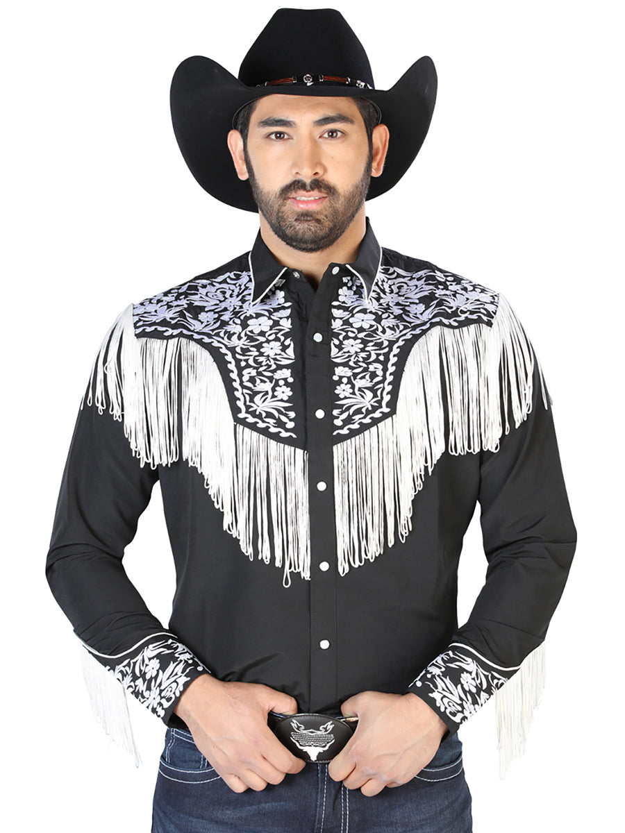 El Señor De Los Cielos Embroidery Shirt Black/Blue 44337 main image 0