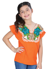 Artisanal Embroidered Blouse 50% Cotton, %50 Polyester Orange 601277