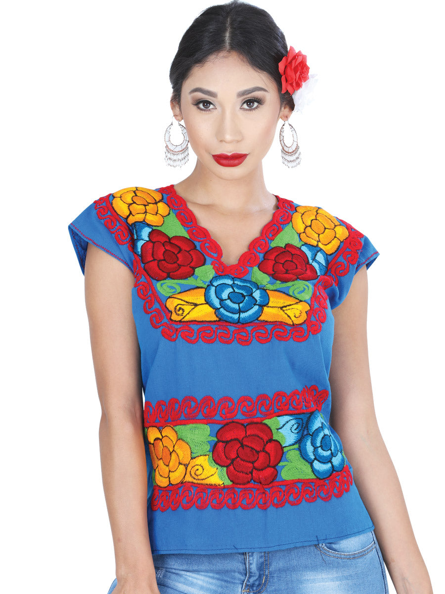 Artisanal Embroidered Blouse 100% Cotton Beige 603990 main image 0