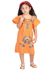Artisanal Embroidered Dress  50% Cotton, 50% Polyester Orange 601621