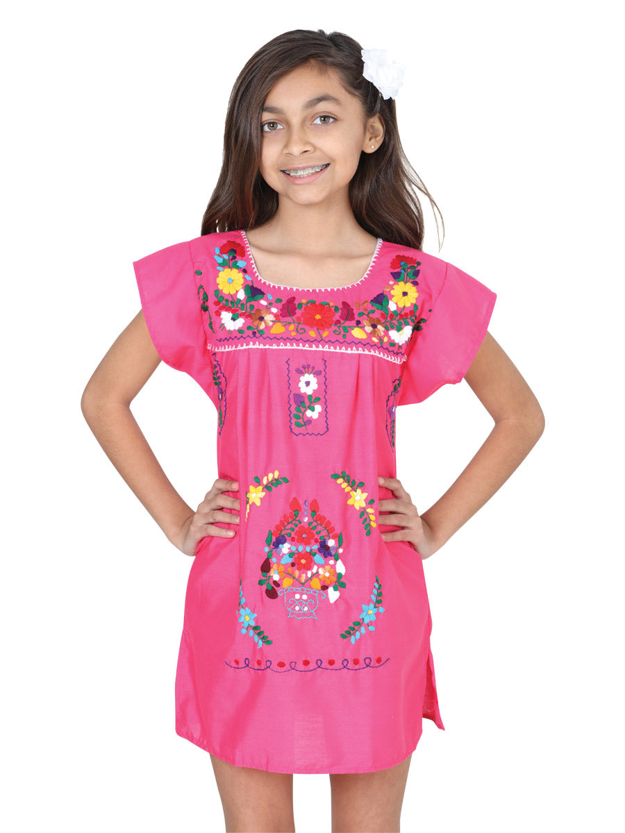 Artisanal Embroidered Dress  50% Cotton, 50% Polyester Pink 601622