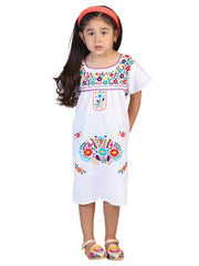 Artisanal Embroidered Dress  50% Cotton, 50% Polyester White 601626