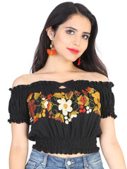 Artisanal Embroidered Blouse 100% Cotton Black 601984