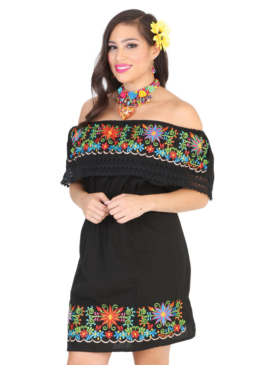 Artisanal Embroidered Dress 100% Cotton Black 602218 – El General Western  Wear
