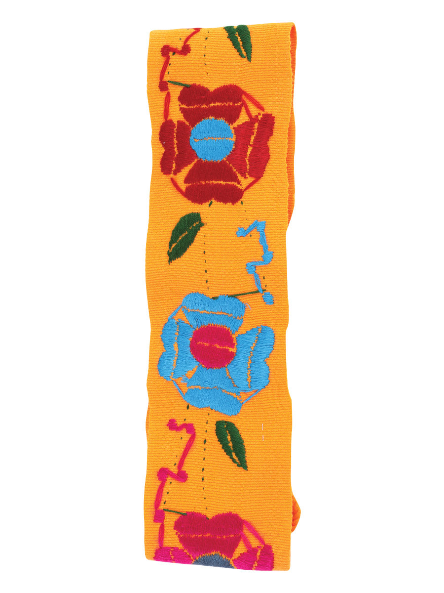 Artisanal Embroidered Belt Floral 100% Acrylic Orange 602258