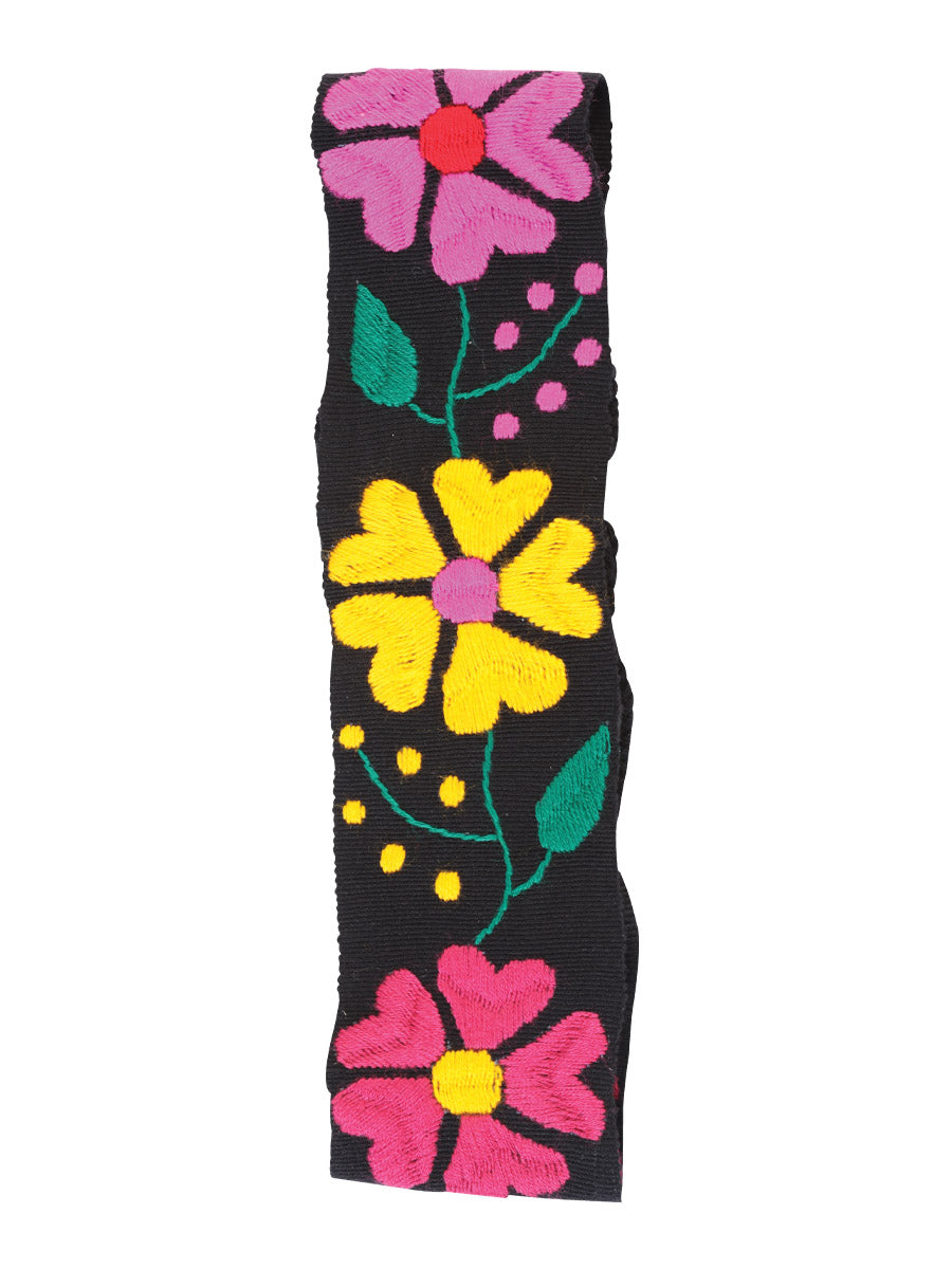 Artisanal Embroidered Belt Floral 100% Acrylic Black 602259