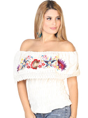 Artisanal Embroidered Blouse 50% Cotton, 50% Polyester Beige 602453