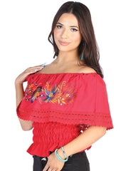 Artisanal Embroidered Blouse 50% Cotton, 50% Polyester Red 602454