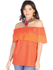 Mexican Artisanal Blouse  50% Cotton, %50 Polyester Orange 602512