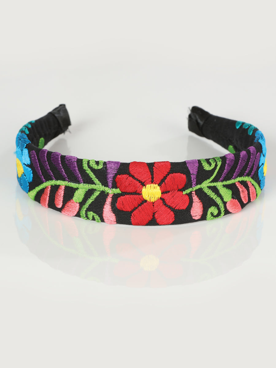 Artisanal Embroidered Headband 100% Cotton Black 602694