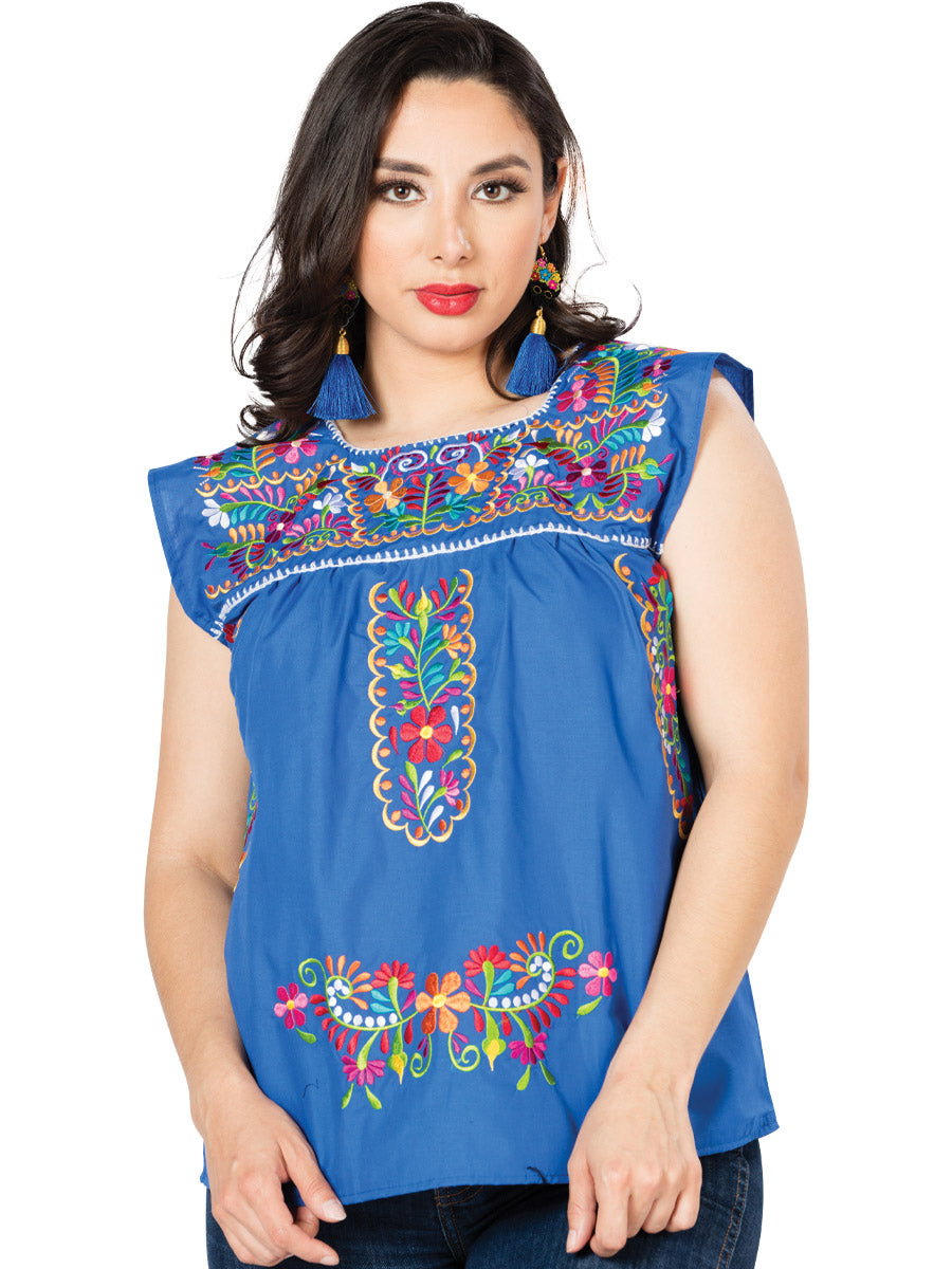 Artisanal Embroidered Blouse 100% Cotton Blue 603050