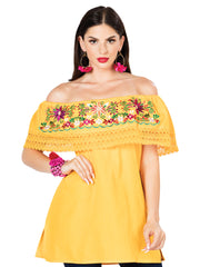 Artisanal Embroidered Blouse 100% Cotton Yellow 603051