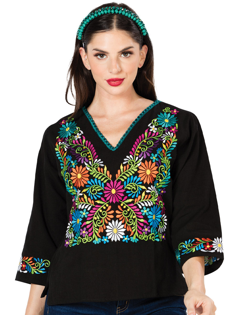 Artisanal Embroidered Blouse 50% Cotton, 50% Polyester Fuchsia  602457