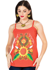 Artisanal Embroidered Blouse 100% Cotton Orange 603071