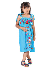 Artisanal Embroidered Dress 100% Cotton Blue 603079