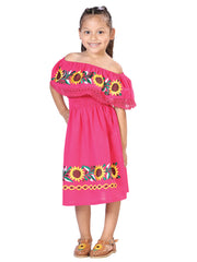 Artisanal Embroidered Dress 100% Cotton Fuchsia 603084