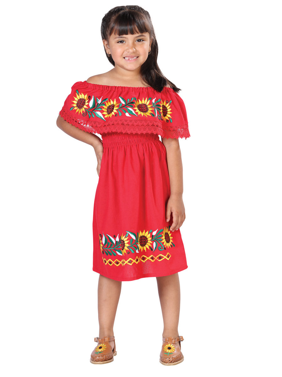 Artisanal Embroidered Dress 100% Cotton Red 603086, Women's