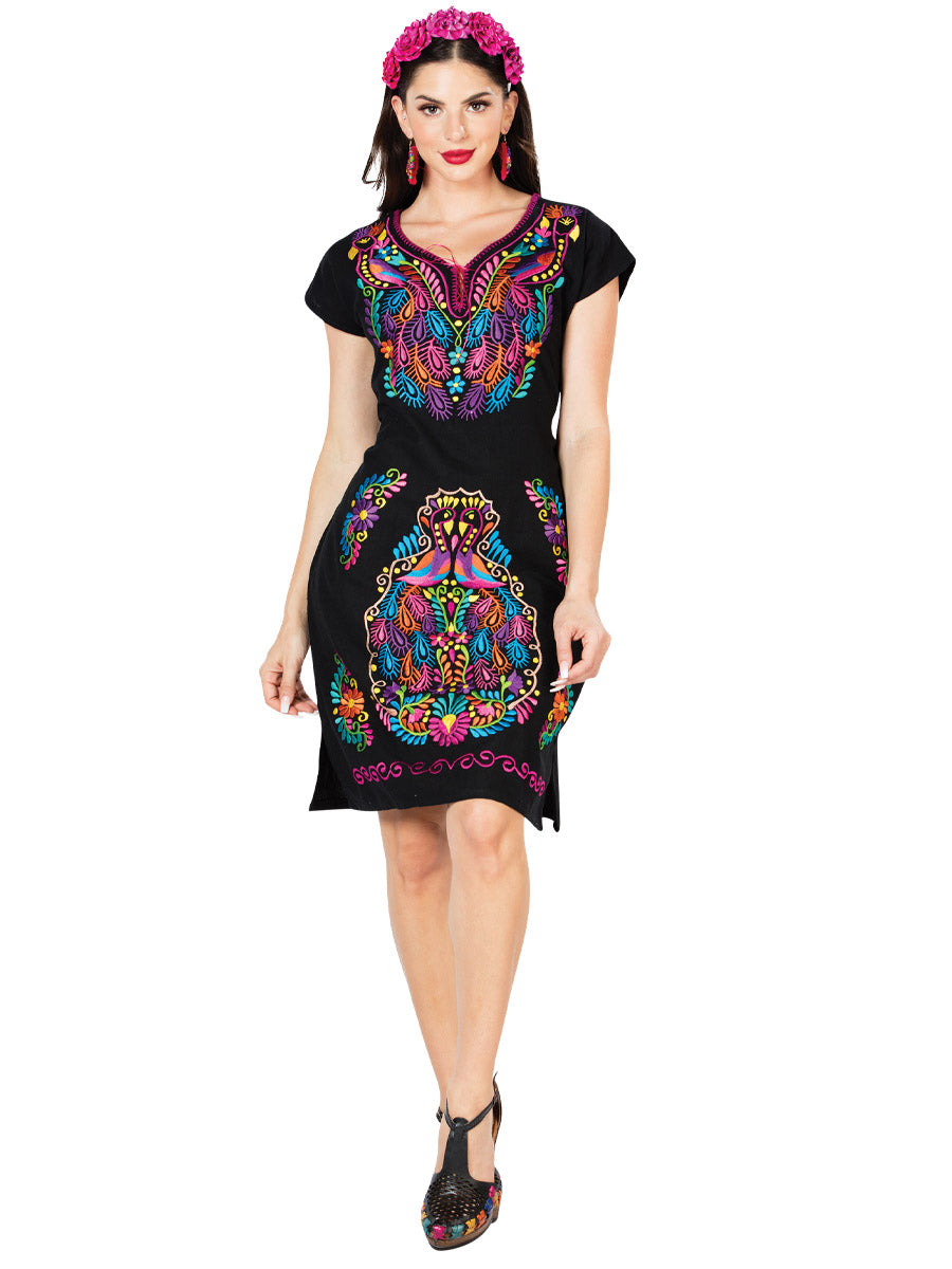 black mexican embroidered dress Mexican embroidered dress black – jfahristore main image 1