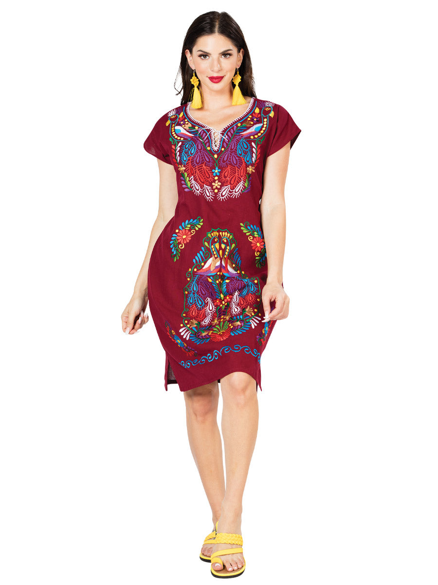 Artisanal Embroidered Dress 100% Cotton Wine 603095