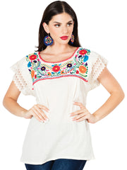 Artisanal Embroidered Blouse 100% Cotton Beige 603097