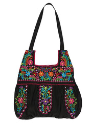 Artisanal Embroidered Handbag 50% Cotton, 50% Polyester Black 603194