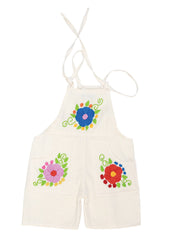 Artisanal Embroidered Overalls Short  100% Cotton Beige 603584