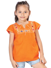 Artisanal Embroidered Blouse 100% Cotton Orange 603597