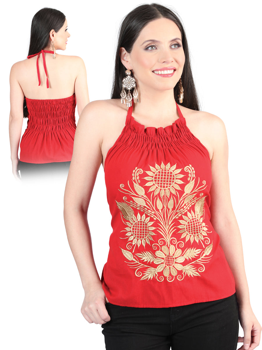 Artisanal Embroidered Blouse 100% Cotton Red 603991