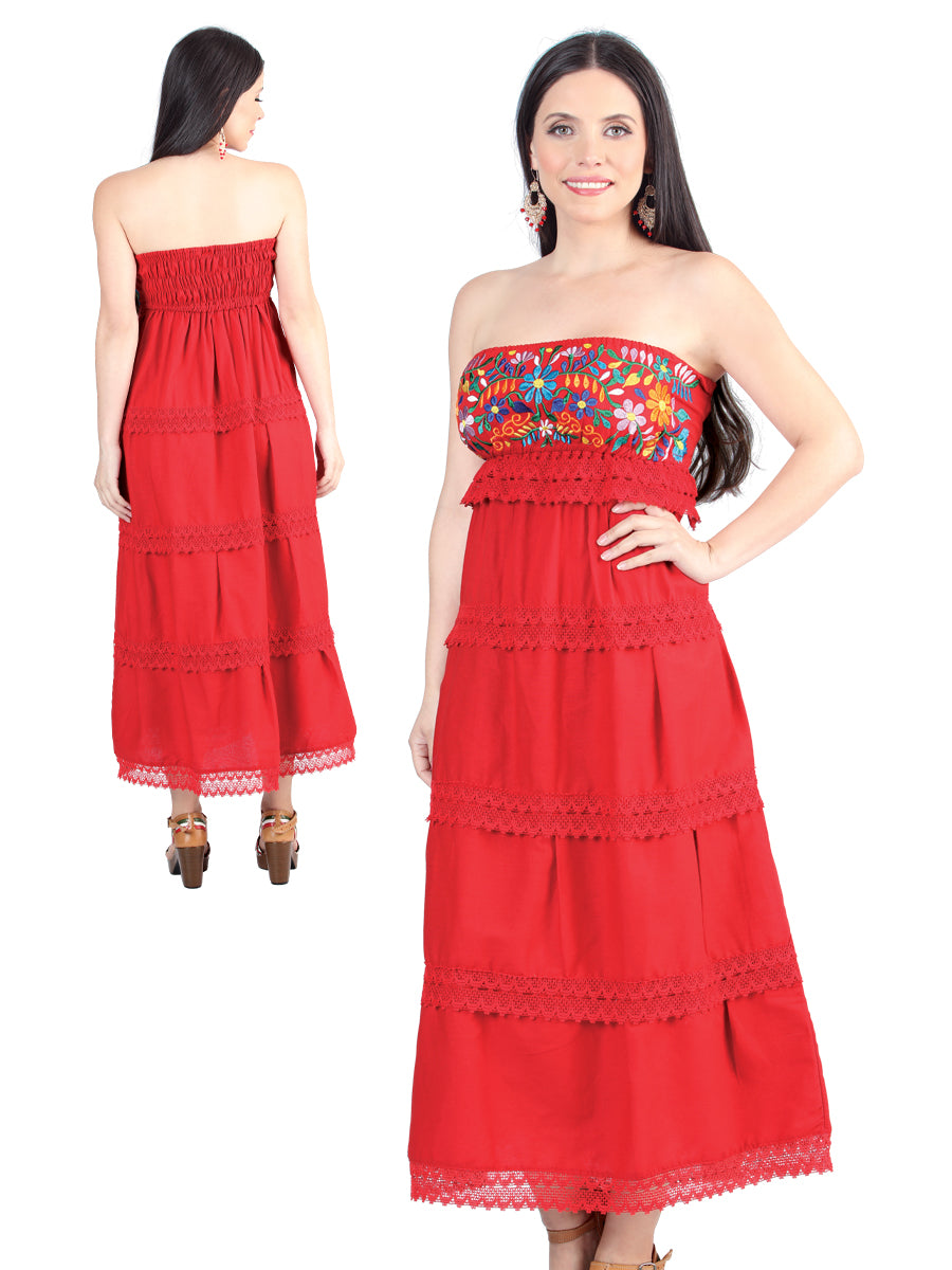 Artisanal Embroidered Dress 100% Cotton Beige 603999 main image 0