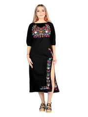 Artisanal Embroidered Dress 100% Cotton Black 604054